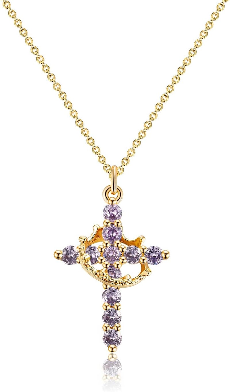 Robaice Upgraded Crown Cross Necklace for Women, 14K Gold Plated Crown Cross Pendant Necklace, Non-Tarnish Faith Jewelry for Women, Christian Religious Gifts for Her - Image 1